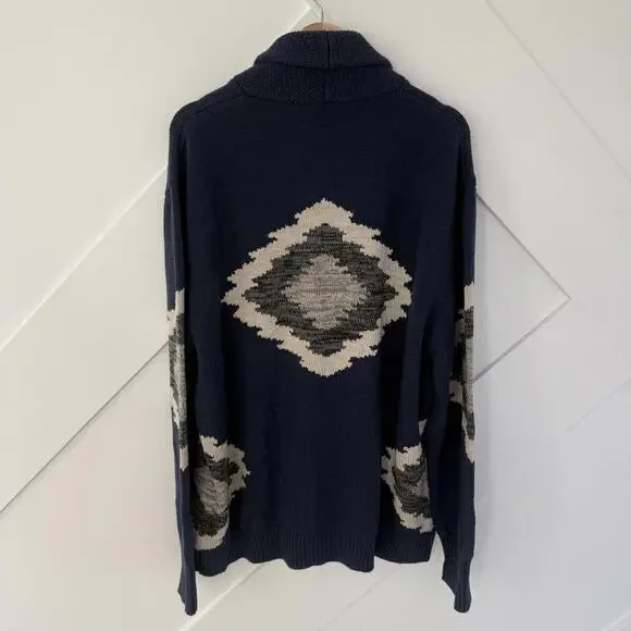 Pendleton XXL Navy Blue Cotton Cardigan Sweater with Geometric Aztec Pattern - Picture 5 of 5